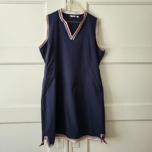 Lady Hagen Navy Sleeveless Midi Dress with Red-White Trim
